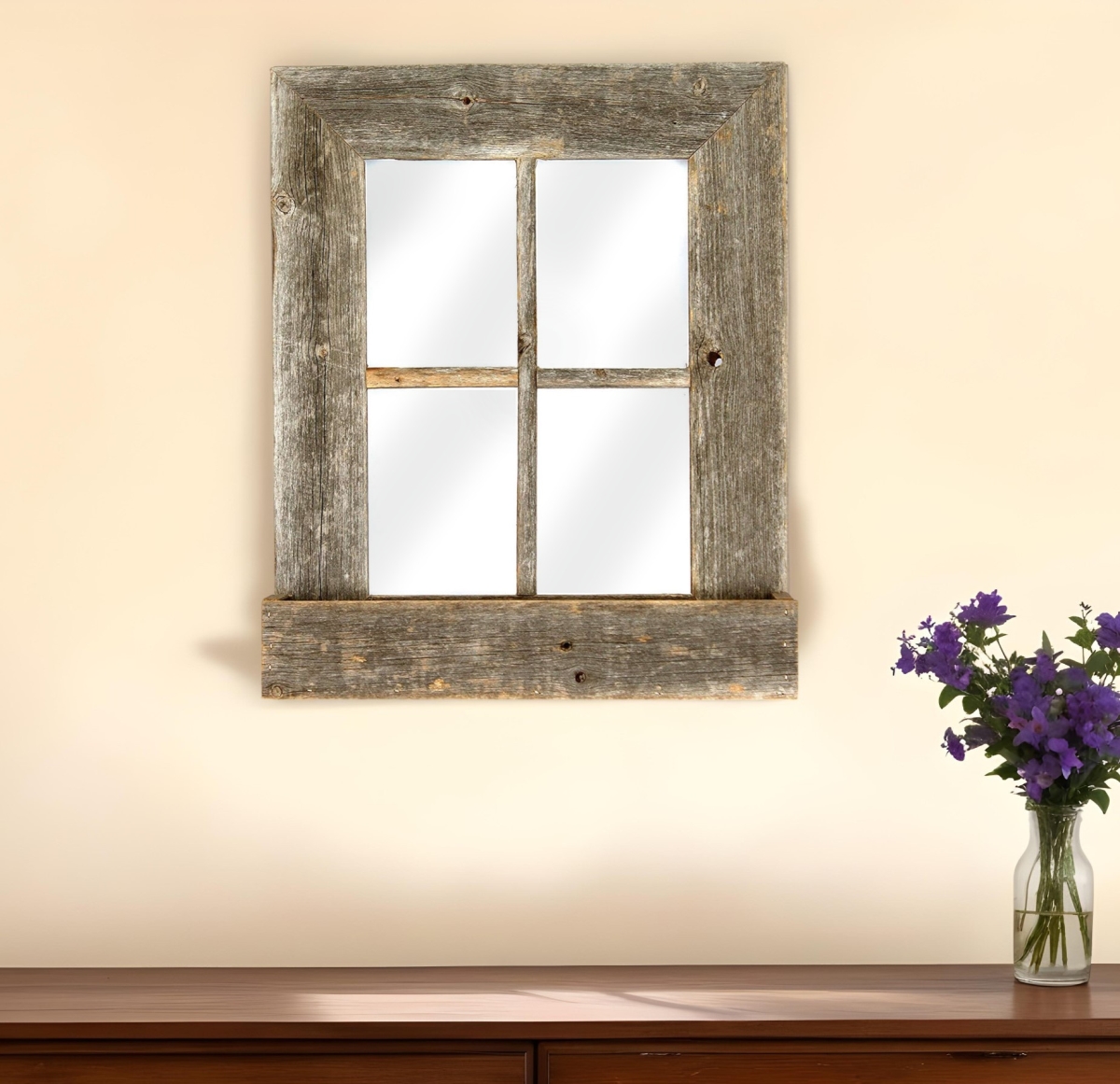 380266 22 x 18 in. Rustic Weatered Grey Window Frame with Planter