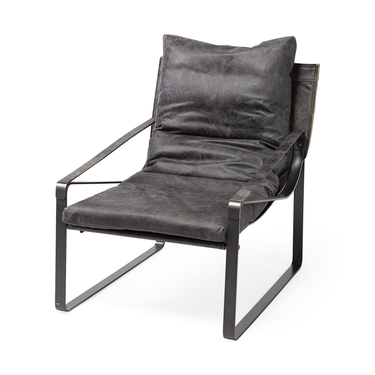380633 Black Leather Body Accent Chair with Metal Frame