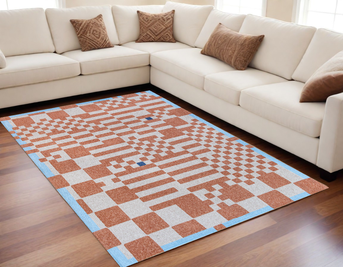 551857 5 x 7 ft. Blue & Red Geometric Non Skid Rectangle Machine Woven Area Rug