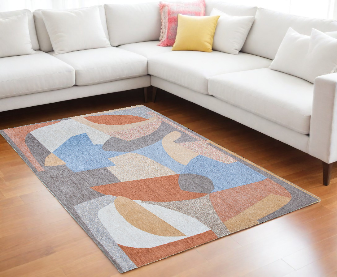 552016 7 x 9 ft. Blue & Gray Abstract Non Skid Rectangle Machine Woven Area Rug