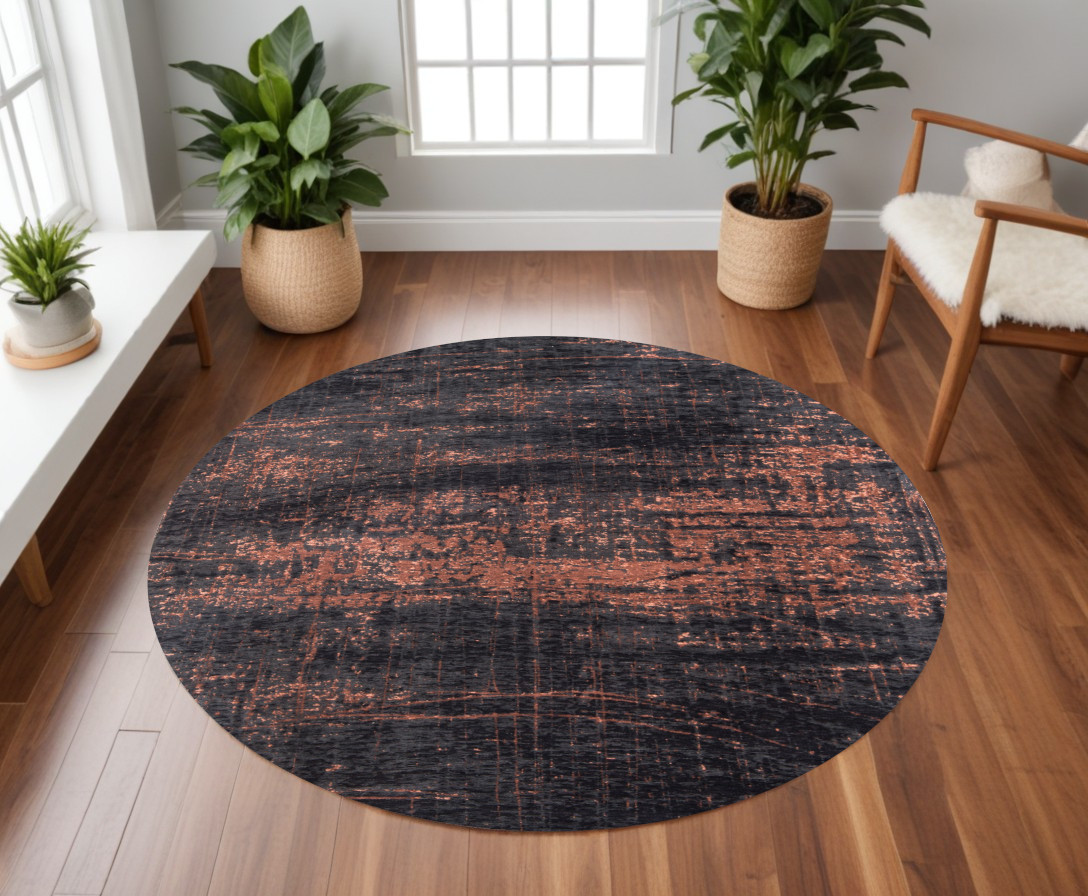 548547 8 ft. Abstract Non Skid Round Area Rug, Black & Gold