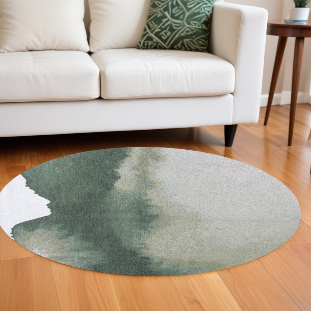 551809 8 ft. Gray & Green Round Abstract Non Skid Machine Woven Area Rug