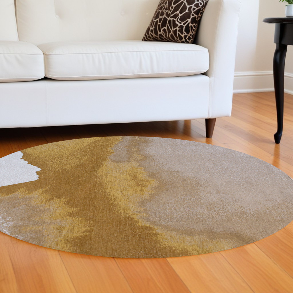 551824 5 ft. Gray & Yellow Round Abstract Non Skid Machine Woven Area Rug