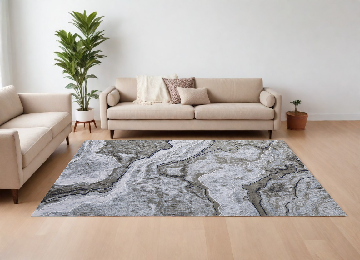 511905 7 x 10 ft. Ivory Blue & Gray Abstract Power Loomed Rectangle Area Rug