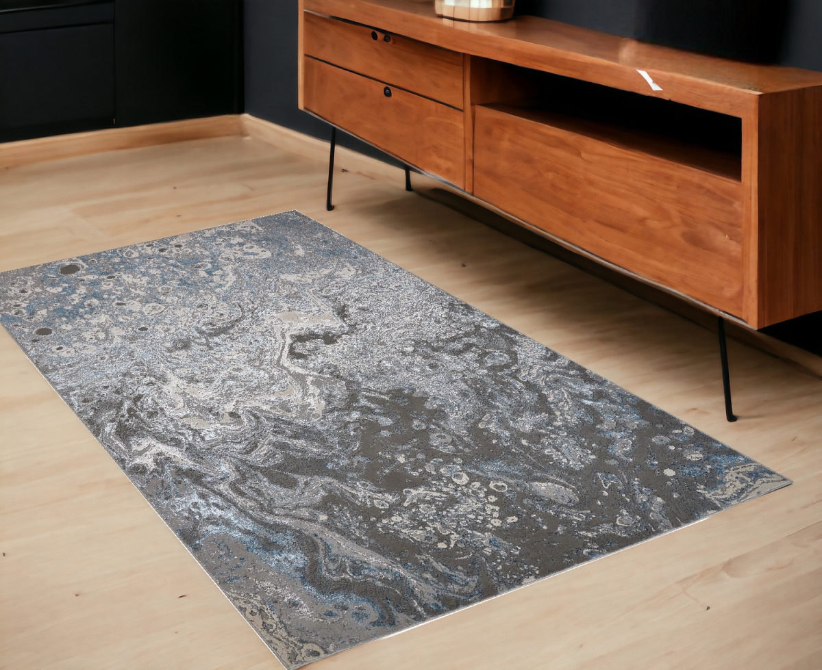 513026 4 x 6 ft. Blue & Gray Abstract Power Loomed Rectangle Area Rug