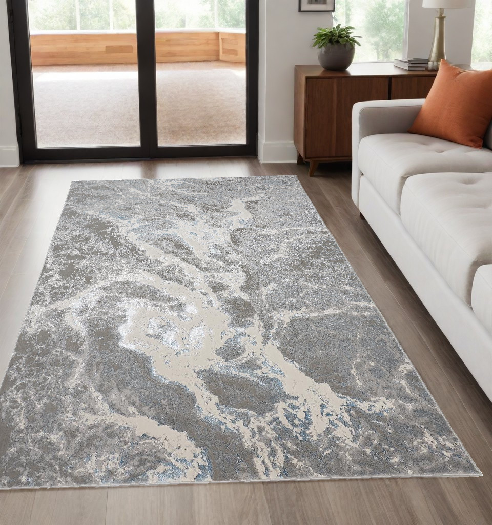 513076 5 x 8 ft. Gray & Ivory Abstract Power Loomed Rectangle Area Rug