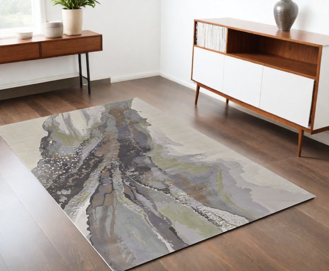 513177 4 x 6 ft. Green & Brown Abstract Power Loomed Rectangle Area Rug