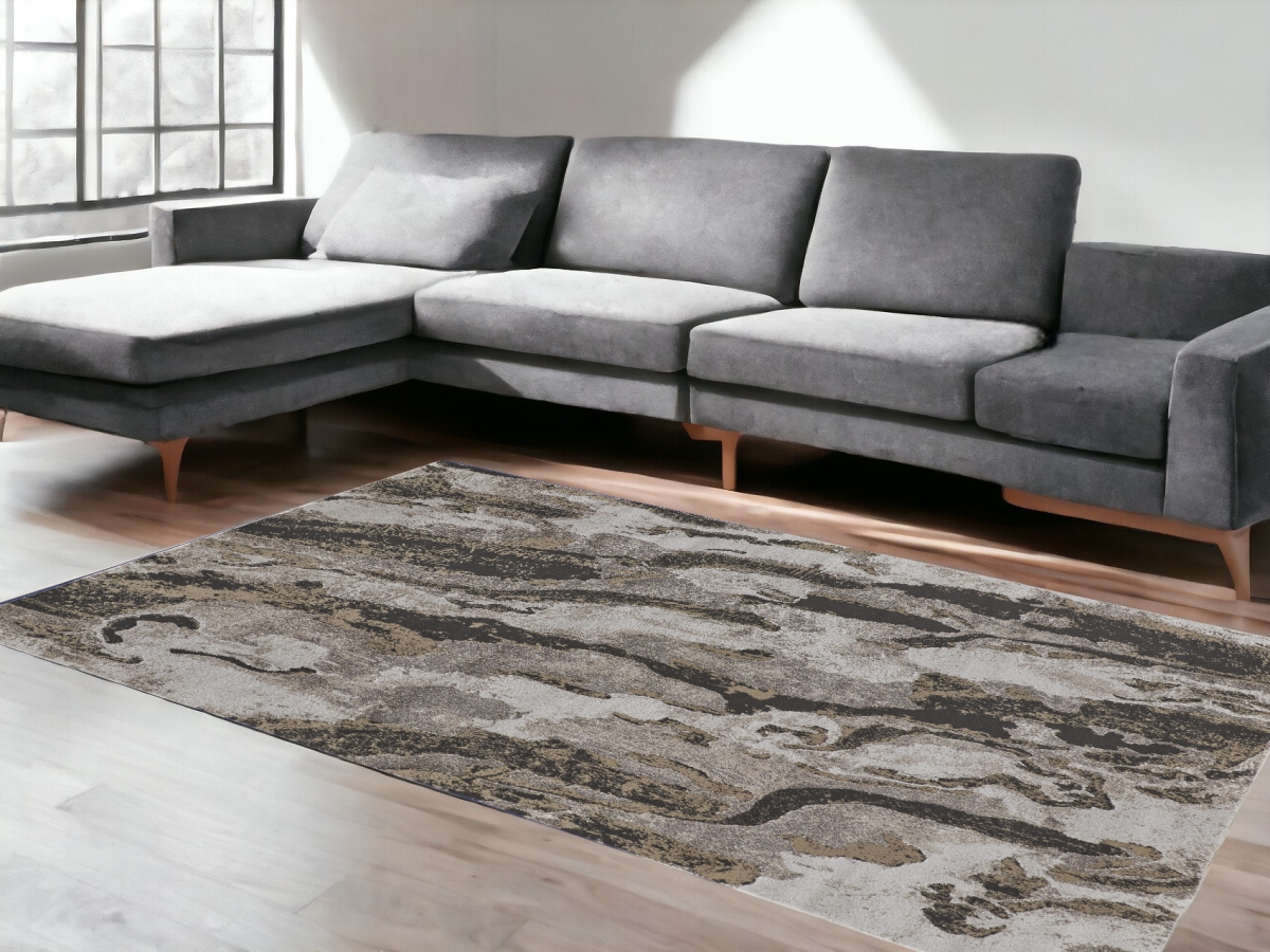 514928 10 x 14 ft. Brown & Ivory Abstract Power Loomed Distressed Rectangle Area Rug