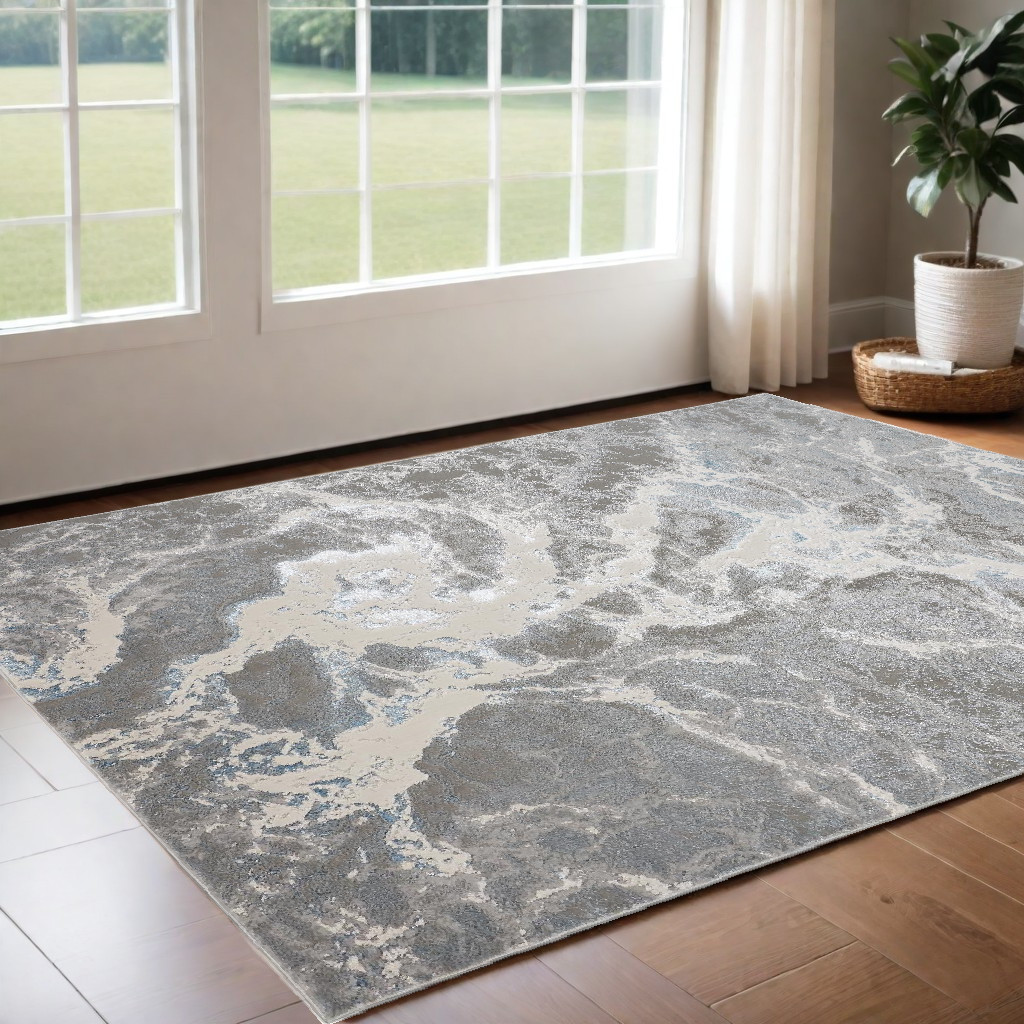 515588 2 x 3 ft. Gray & Ivory Abstract Power Loomed Rectangle Area Rug