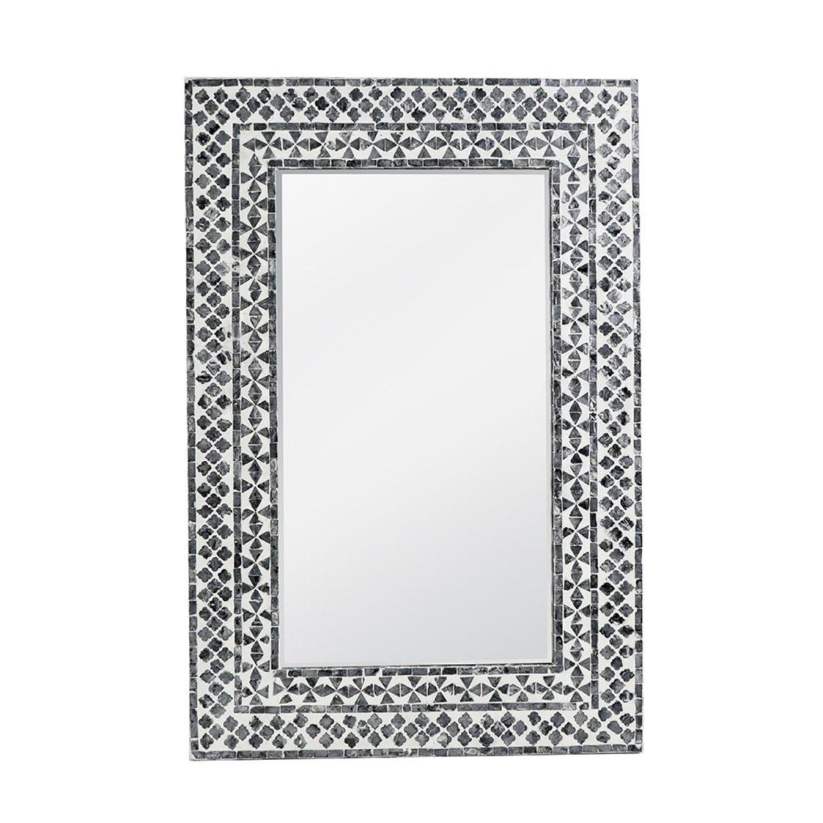 485037 36 in. Black & White Manufactured Wood & Shell Framed Accent Mirror