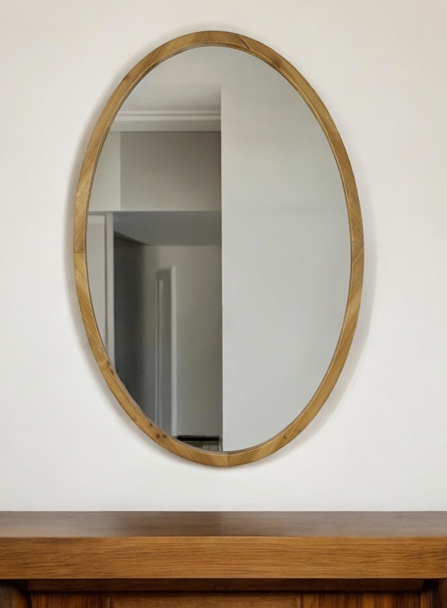 485059 35 in. Brown Oval Solid Wood Framed Accent Mirror