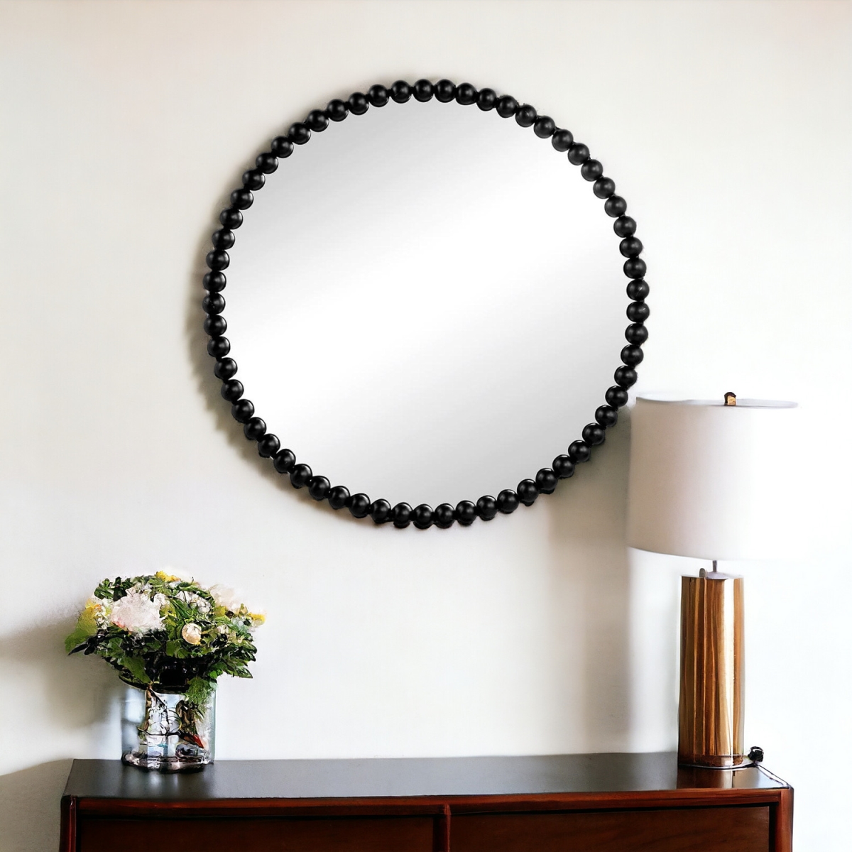 485107 32 in. Black Round Iron Framed Accent Mirror
