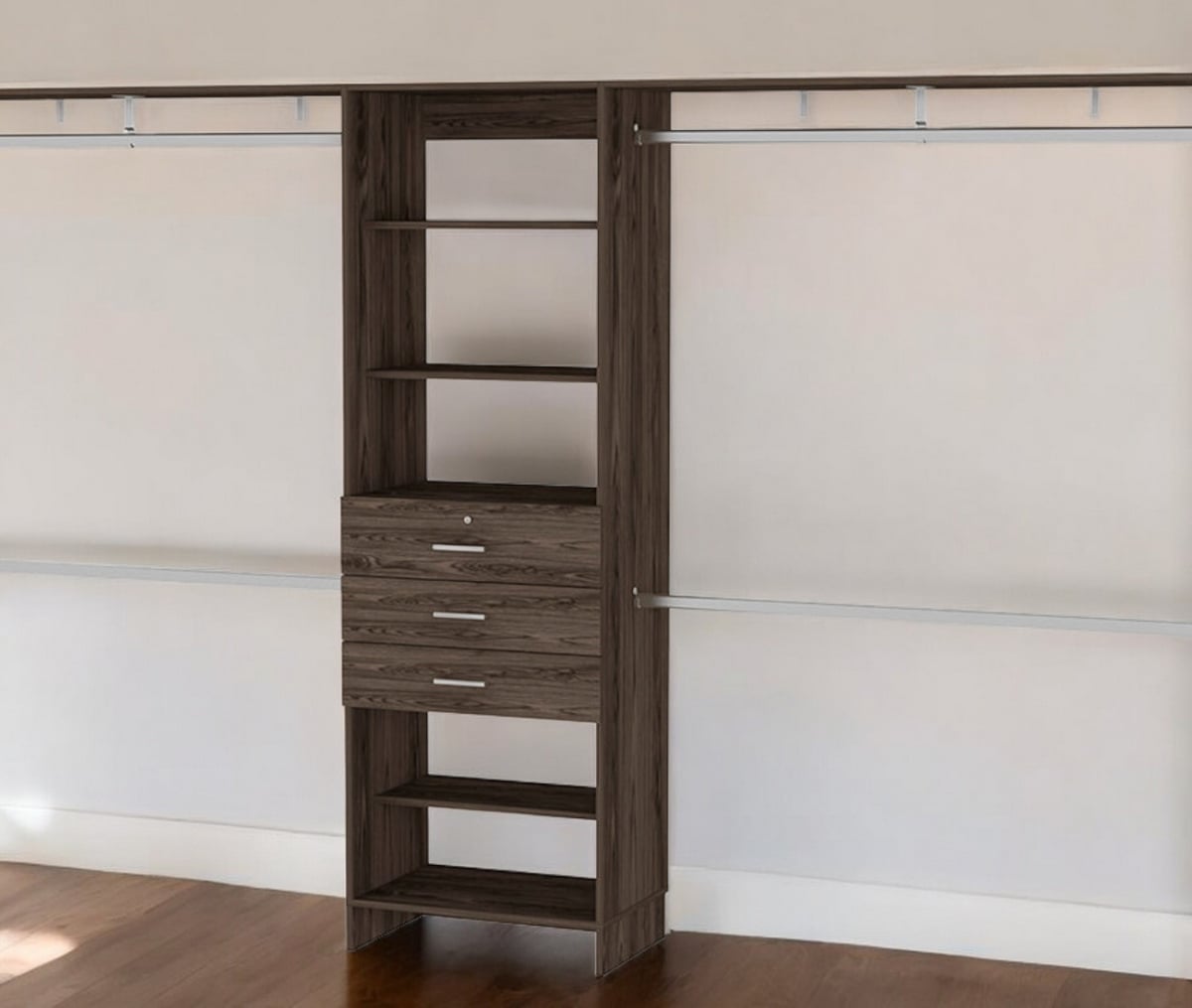 535188 118 in. Dark Brown Three Drawer Combo Dresser