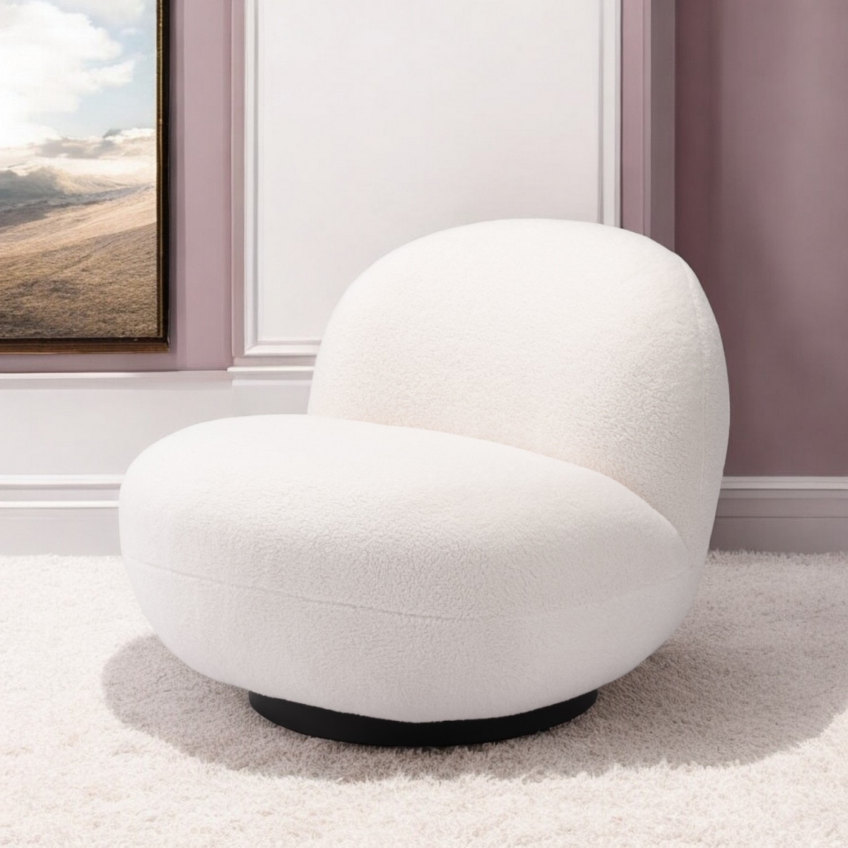 556453 30 in. Cream & Black Sherpa Slipper Chair