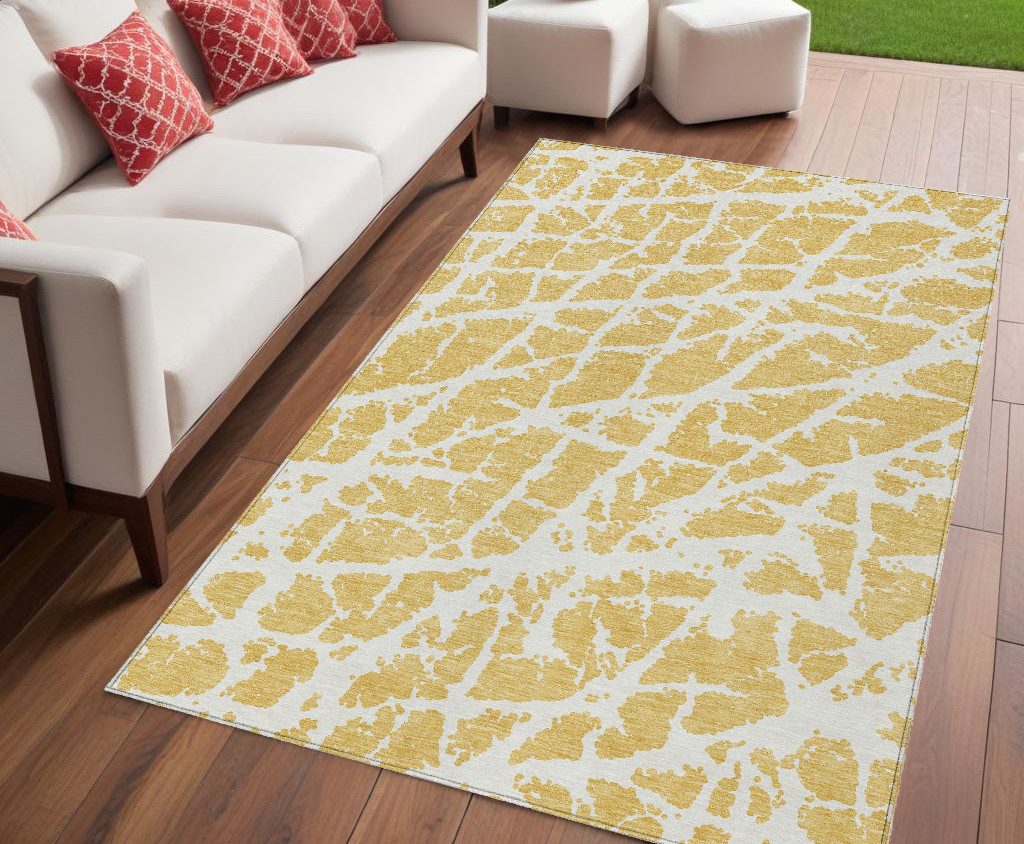 Gold & White Abstract Area Rug - 5 x 8 ft - Machine Washable - Stain Resistant