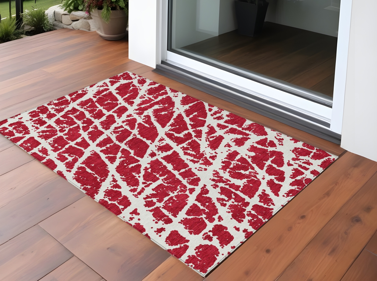 Abstract Red & White Area Rug - 2 x 3 ft. - Washable & Non-Skid