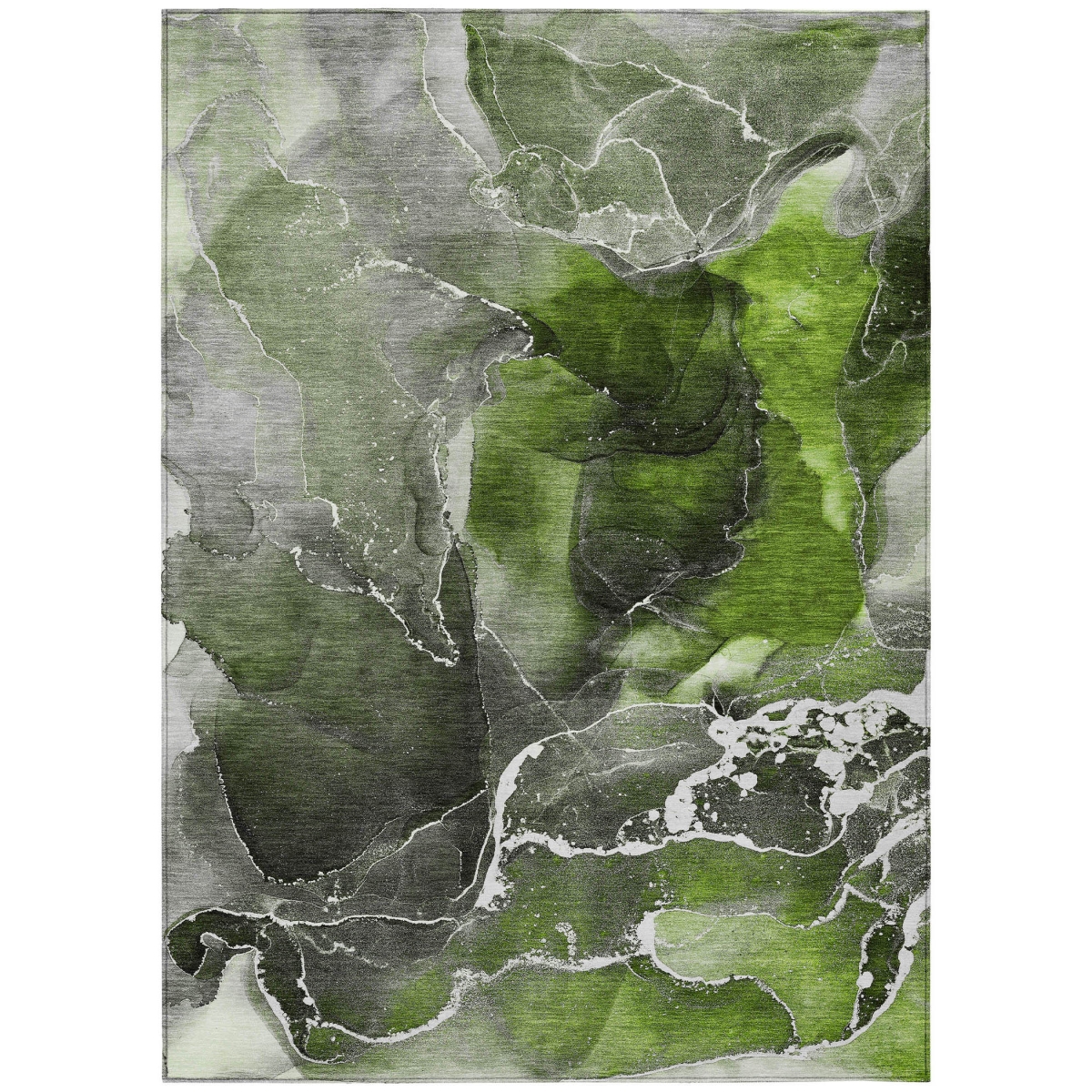 Green Abstract Washable Area Rug - 3 x 5 ft - Stain Resistant & Non-Skid