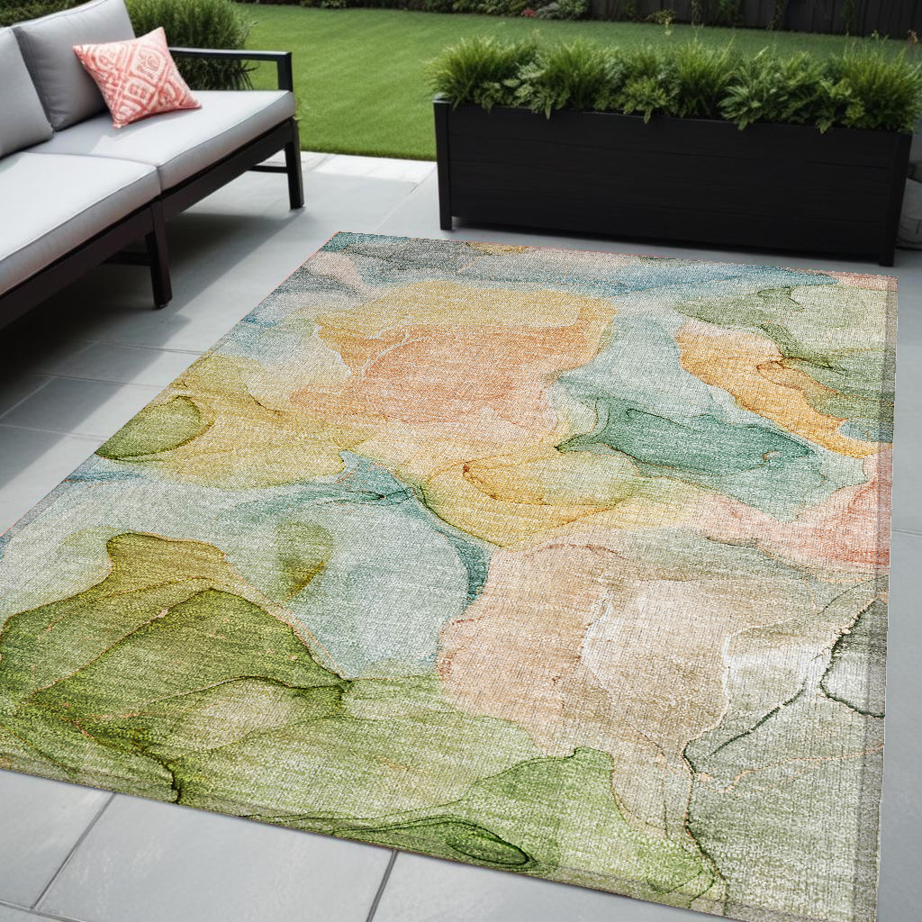 559482 5 x 8 ft. Blue Abstract Washable Non Skid Indoor Outdoor Rectangle Machine Woven Area Rug