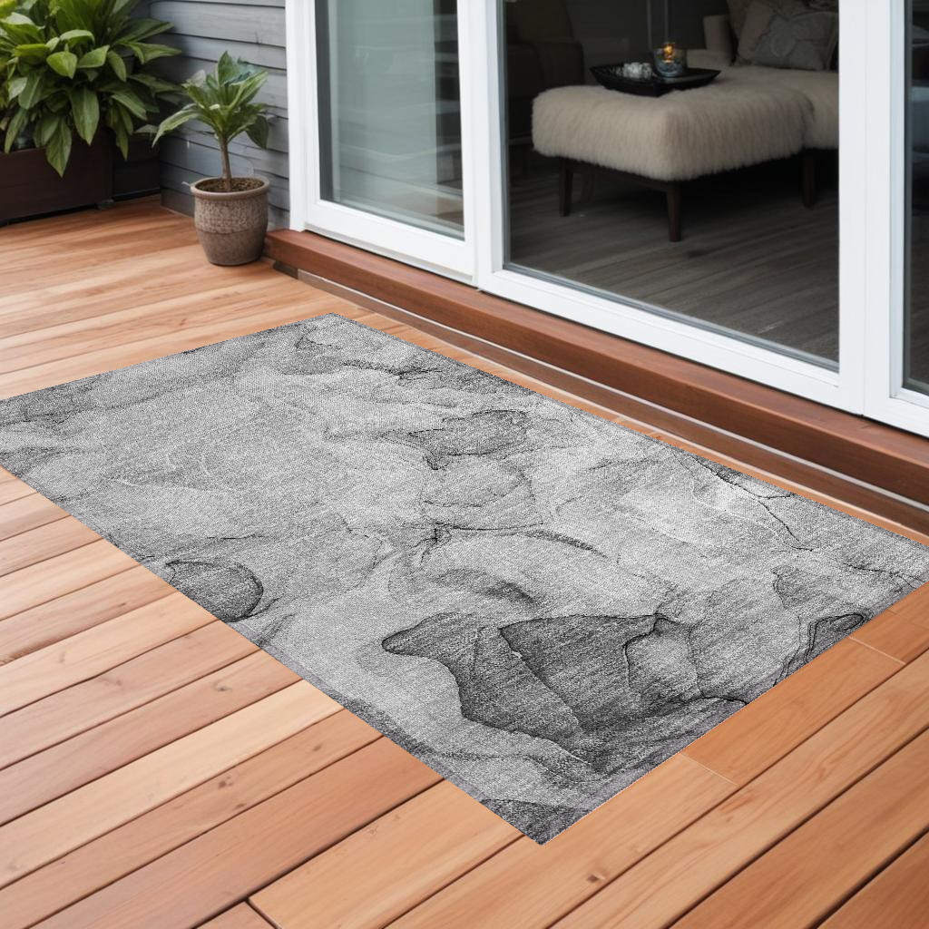 559496 2 x 3 ft. Gray Abstract Washable Non Skid Indoor Outdoor Rectangle Machine Woven Area Rug