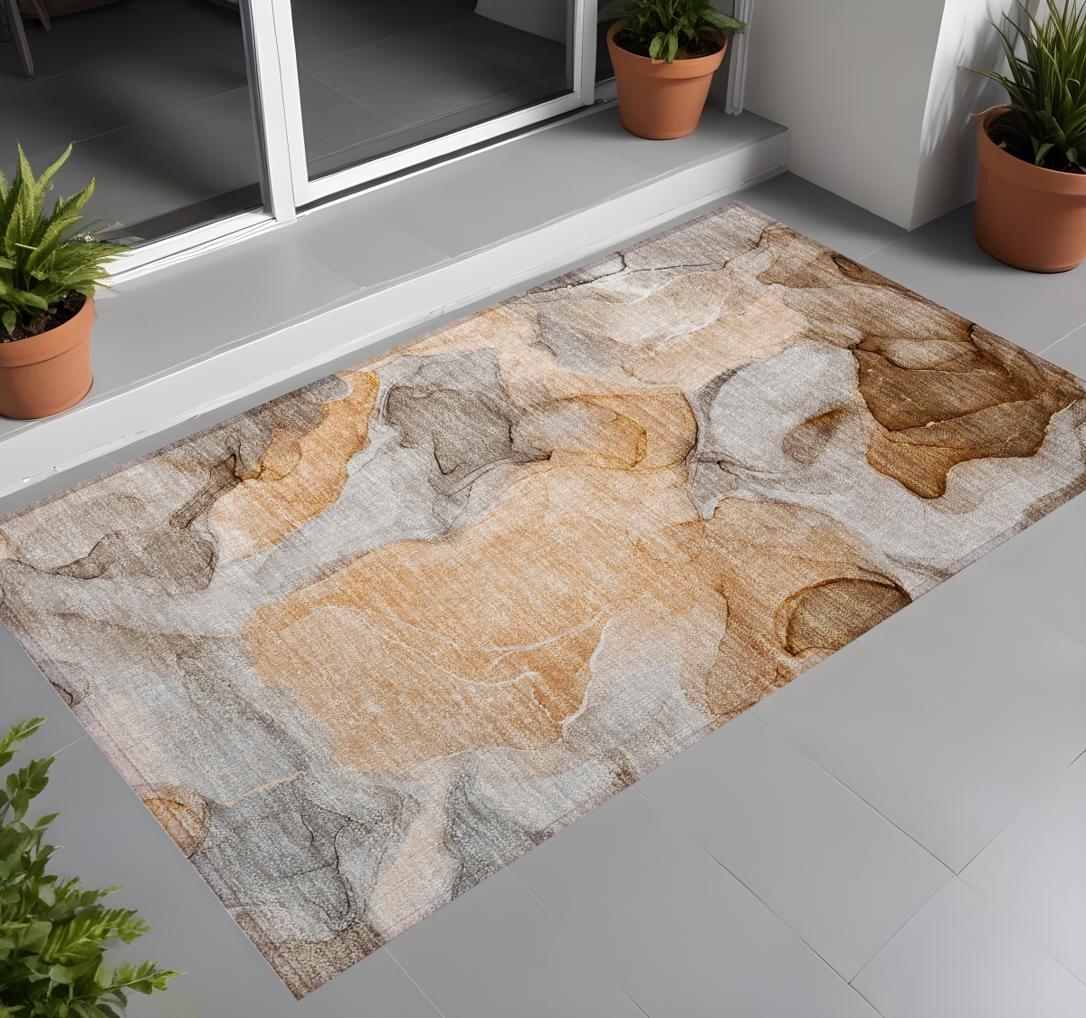 Orange Abstract Washable Area Rug - 3 x 5 ft - Non-Skid Design