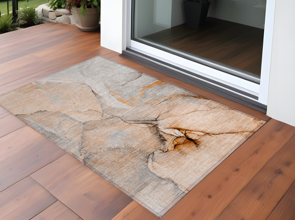 Orange Abstract Washable Non-Skid Area Rug - 2 x 3 ft - Stain Resistant