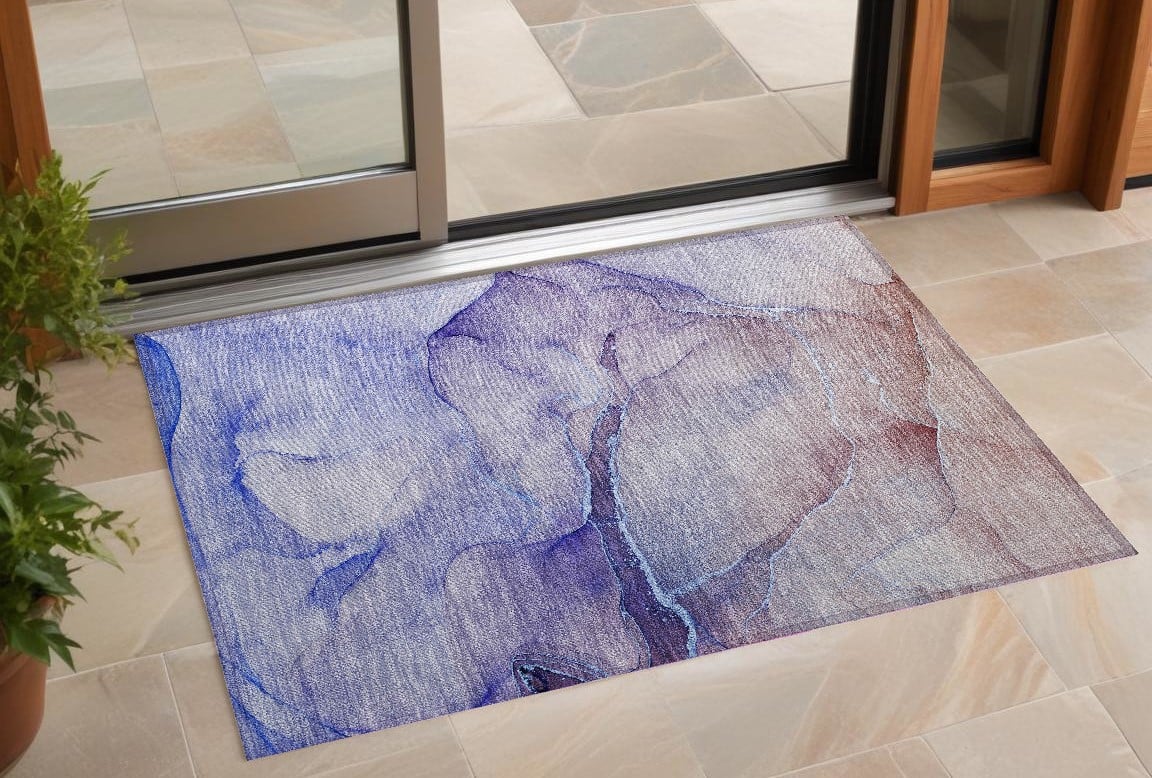 559811 2 x 3 ft. Blue & Brown Abstract Washable Non Skid Indoor Outdoor Rectangle Machine Woven Area Rug