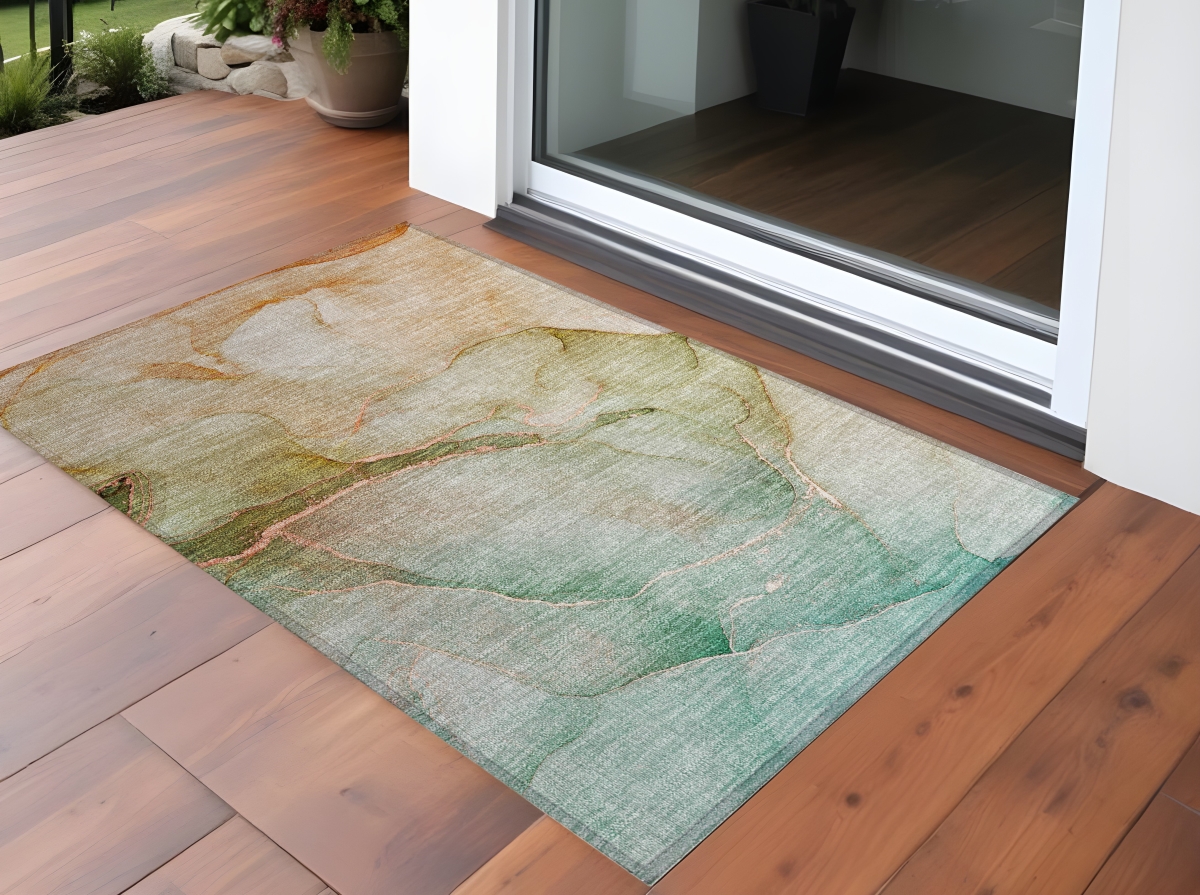 Teal Abstract Washable Non-Skid Area Rug - 2 x 3 ft. - Stain Resistant