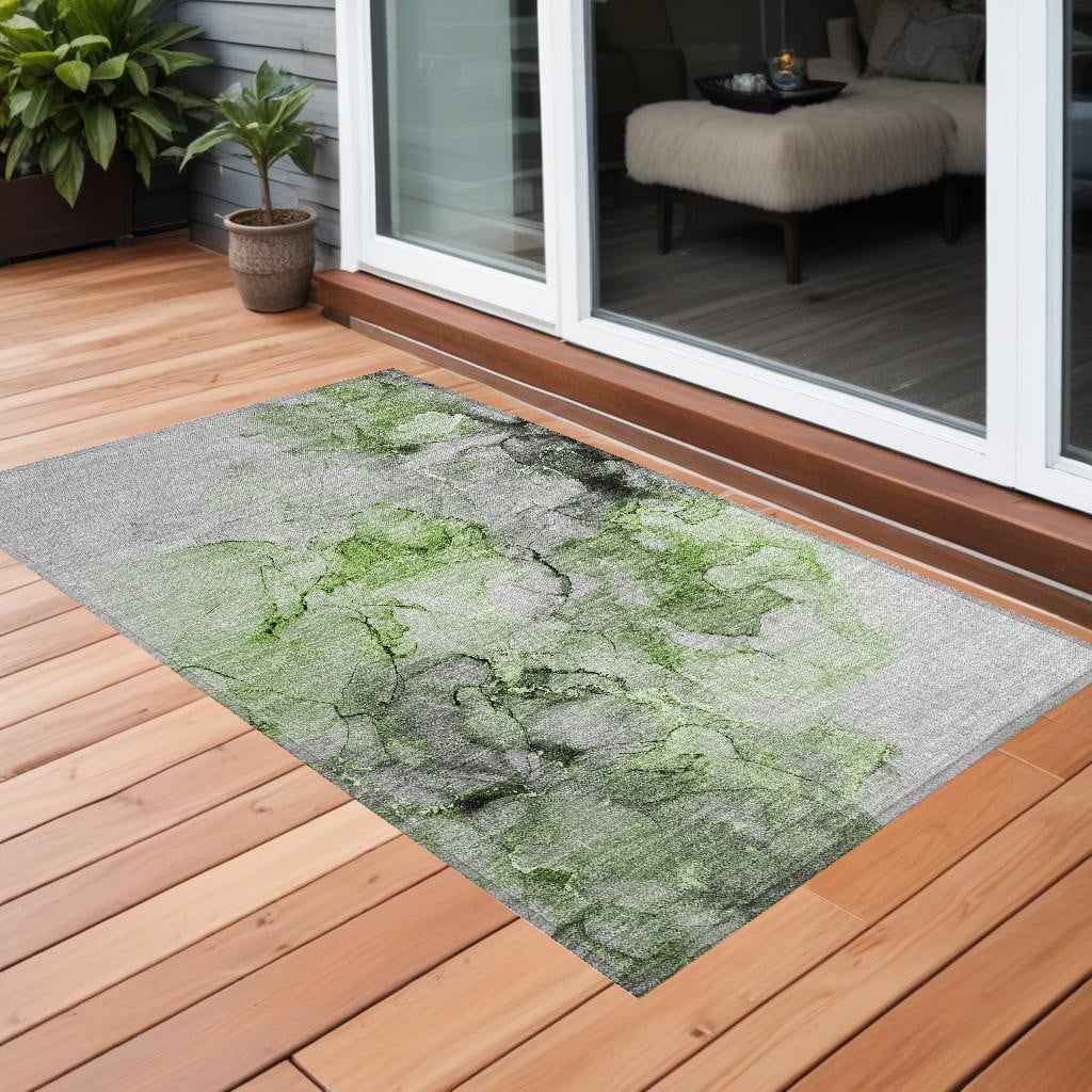 Green Abstract Washable Non-Skid Area Rug - 2 x 3 ft - Stain Resistant