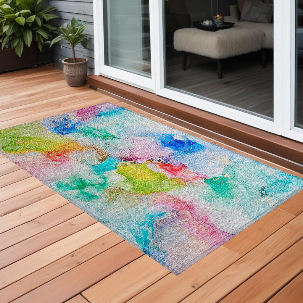 Blue Abstract Washable Non-Skid Area Rug - 2 x 3 ft - Stain Resistant