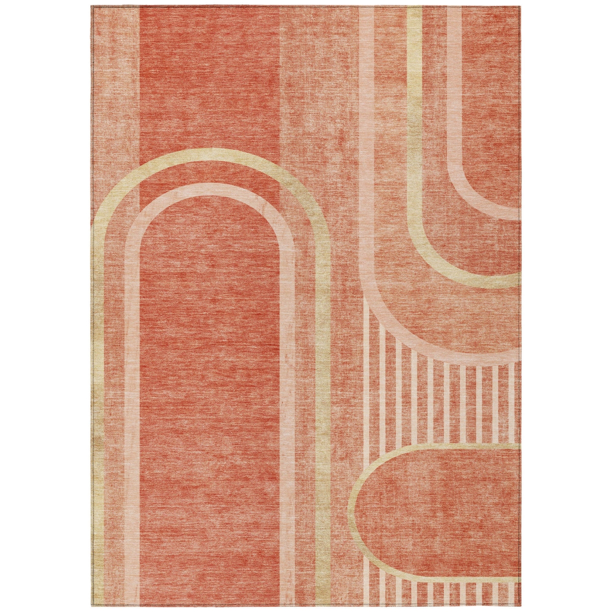 Salmon Abstract Washable Non-Skid Area Rug - 3 x 5 ft - Stain Resistant