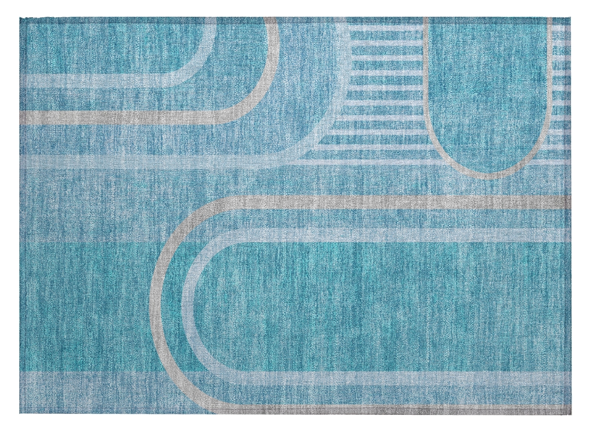 561356 2 x 3 ft. Teal Abstract Washable Non Skid Indoor Outdoor Rectangle Machine Woven Area Rug