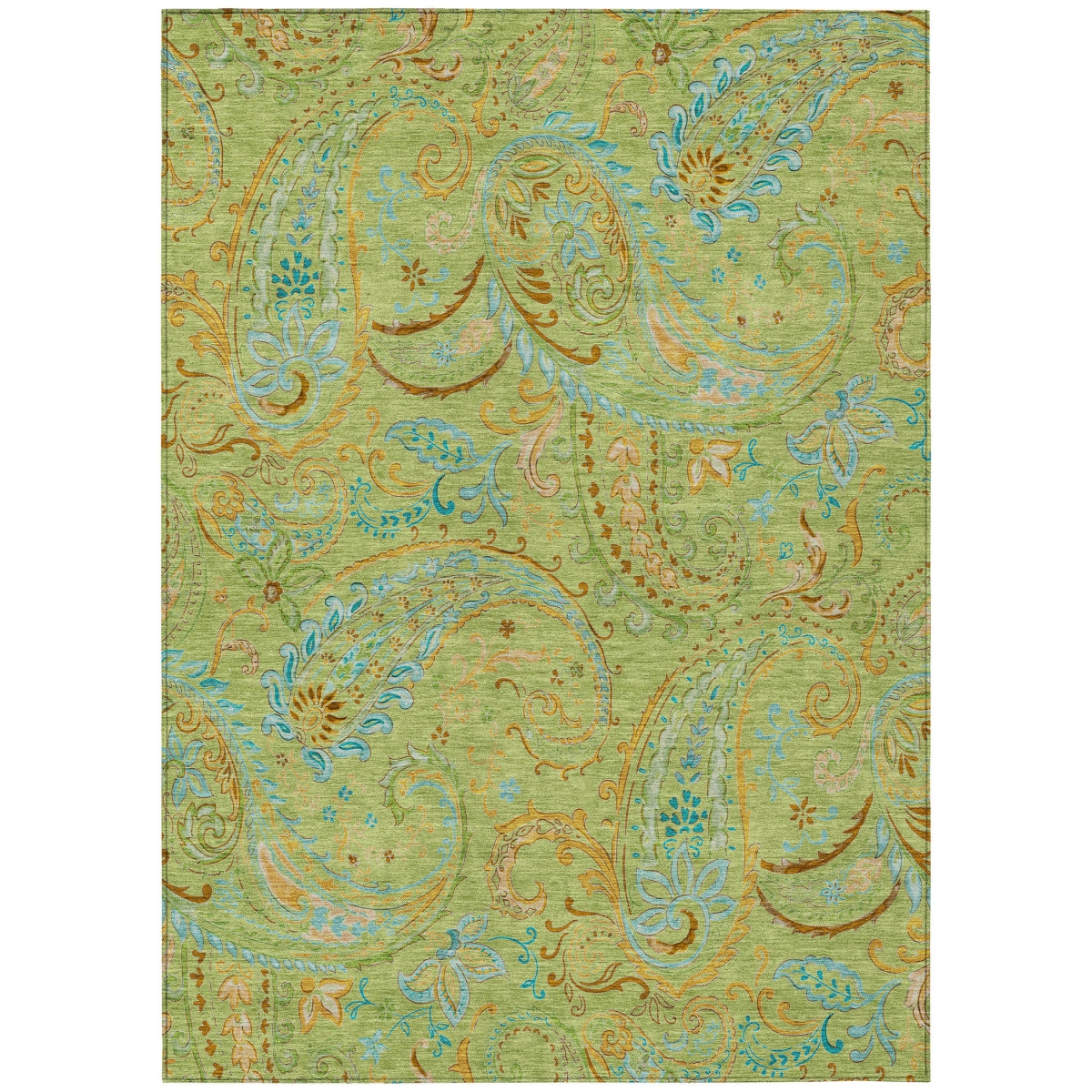 Artichoke Green Paisley Indoor/Outdoor Area Rug - 3 x 5 ft - Washable & Non-Skid