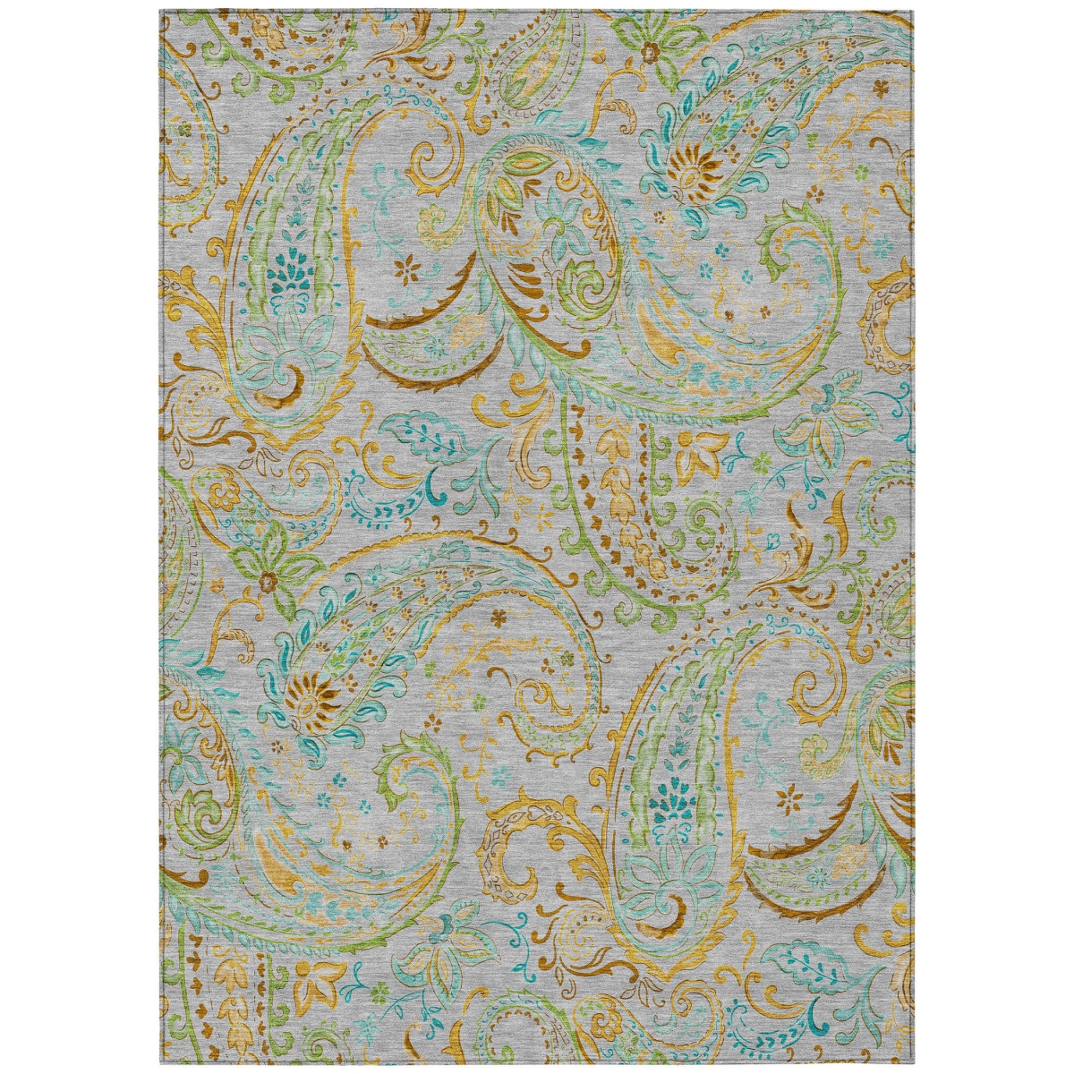 Gray & Gold Paisley Area Rug - 3 x 5 ft. - Machine Washable - Stain Resistant