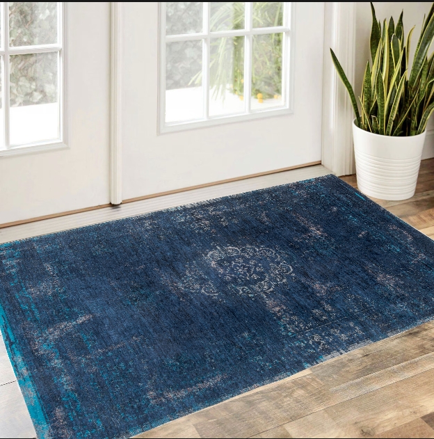 548334 3 x 5 ft. Blue & Gray Medallion Non Skid Rectangle Machine Woven Area Rug