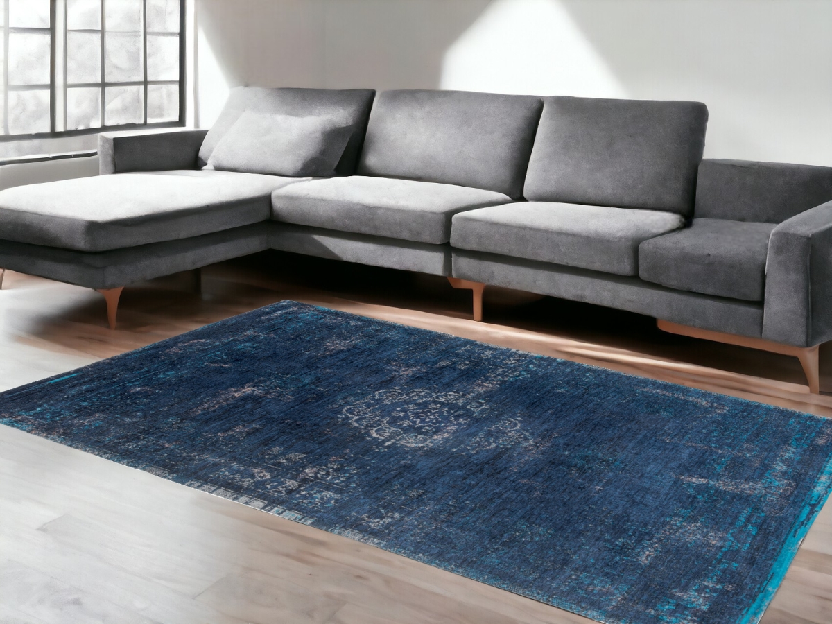 548336 6 x 8 ft. Blue & Gray Medallion Non Skid Rectangle Machine Woven Area Rug