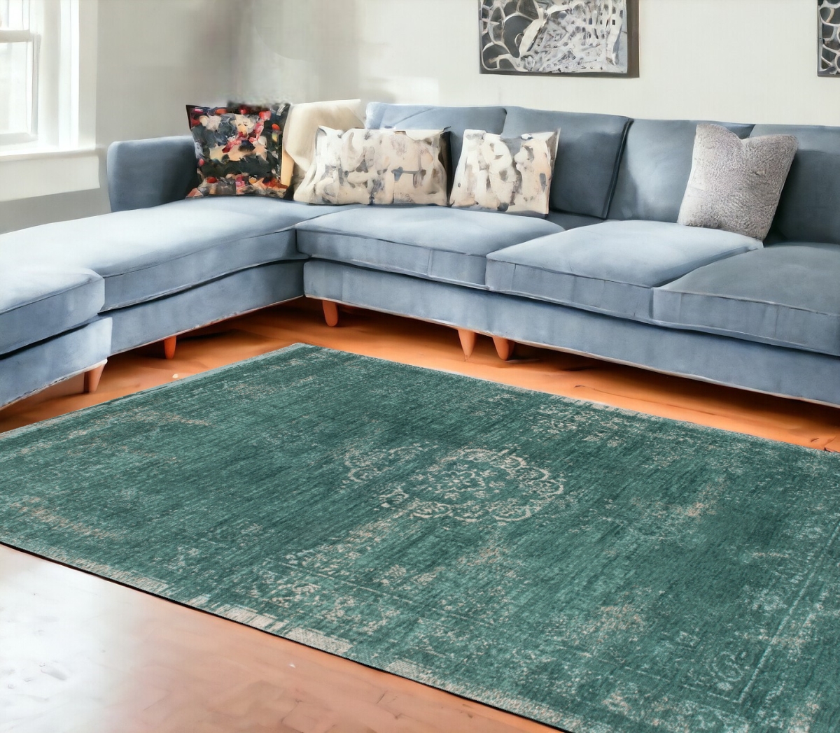 548356 8 x 11 ft. Gray & Green Medallion Non Skid Rectangle Machine Woven Area Rug