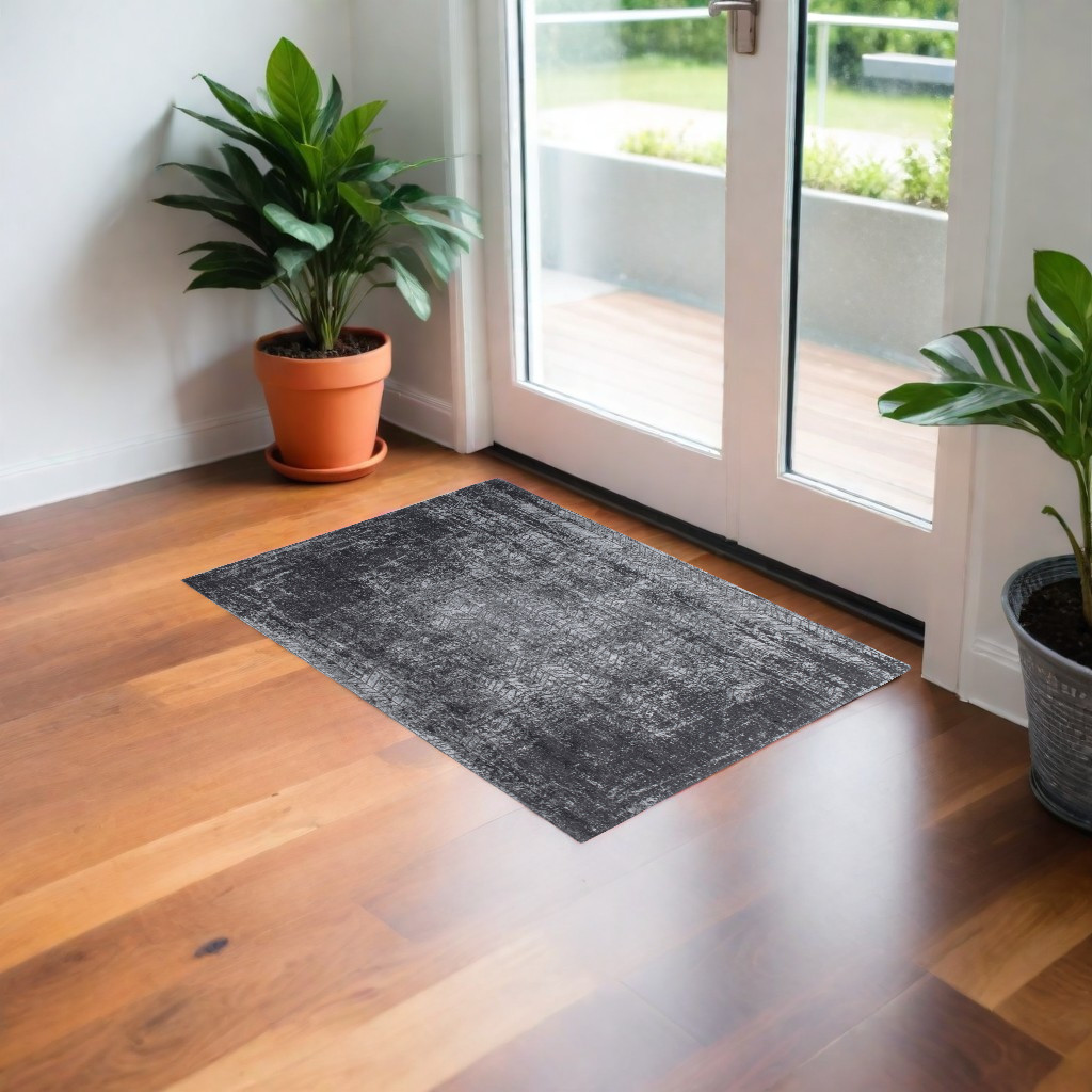 548420 3 x 5 ft. Black & Gray Chevron Non Skid Rectangle Machine Woven Area Rug