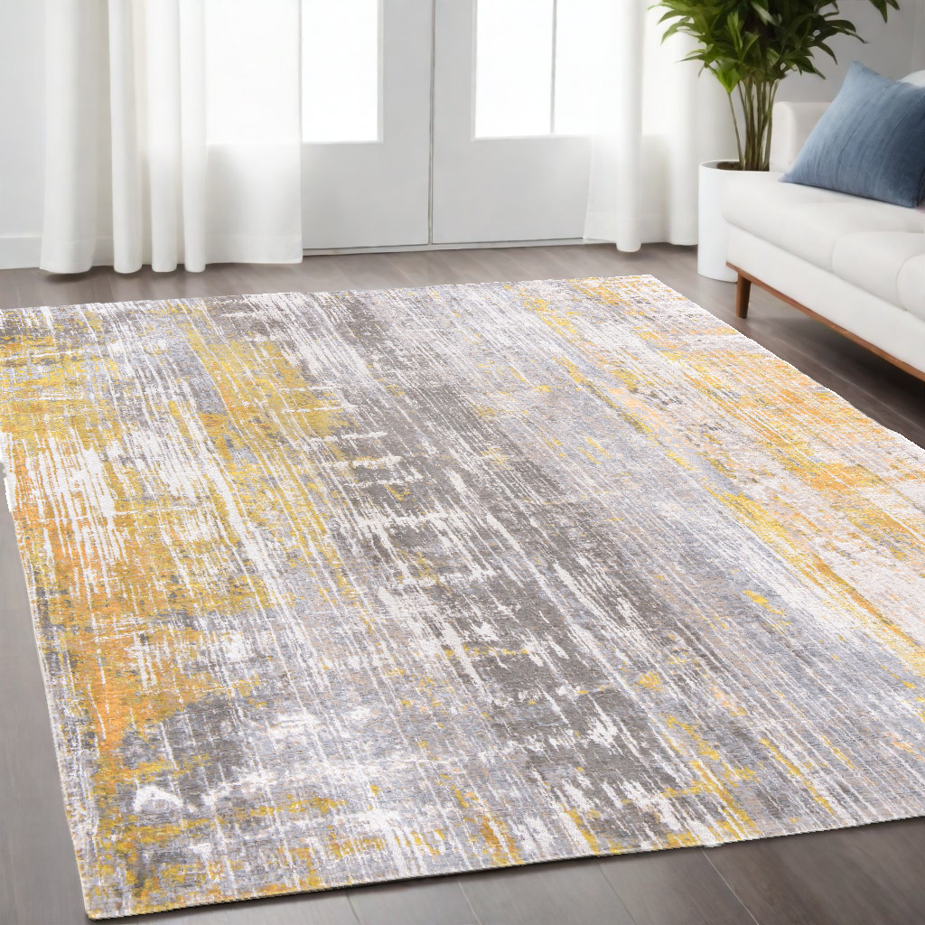 548481 5 x 7 ft. Gray & Yellow Abstract Non Skid Rectangle Machine Woven Area Rug