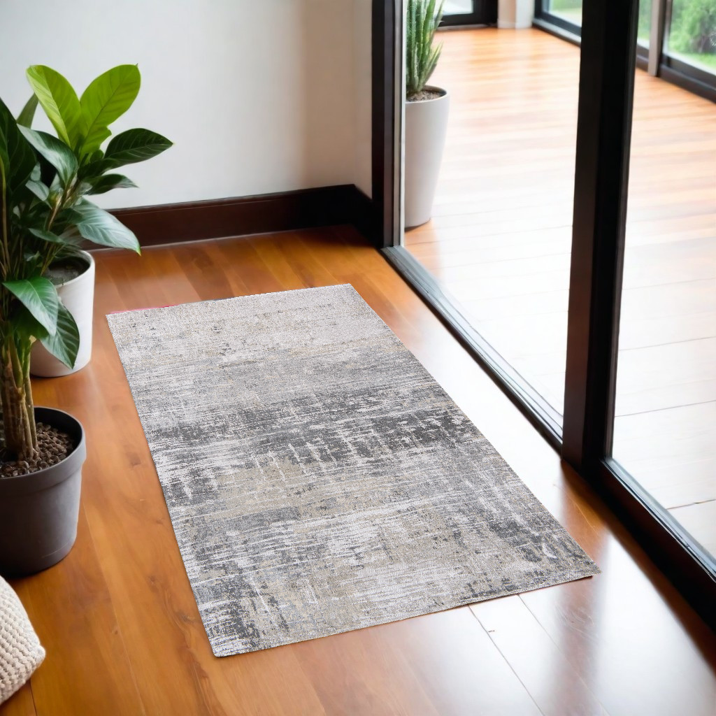 548488 3 x 5 ft. Gray & White Abstract Non Skid Rectangle Machine Woven Area Rug