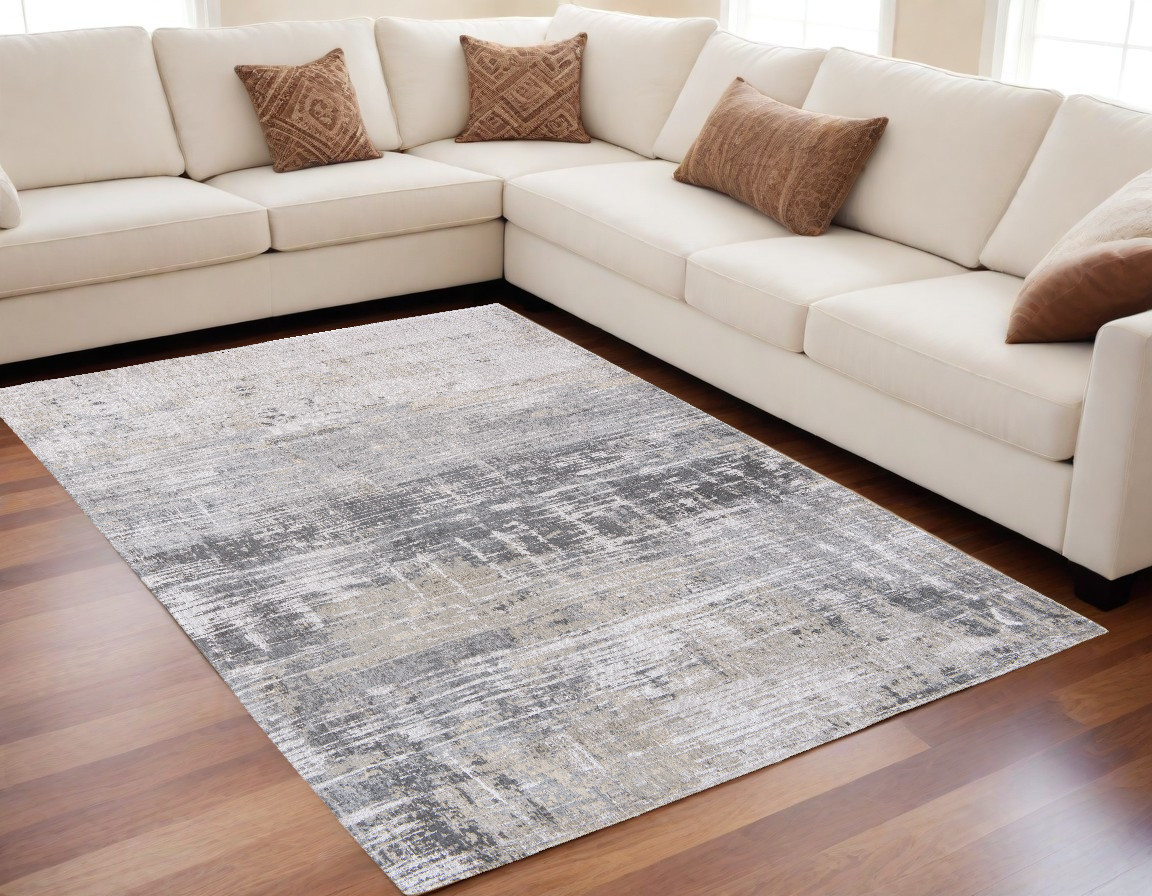 548489 5 x 7 ft. Gray & White Abstract Non Skid Rectangle Machine Woven Area Rug