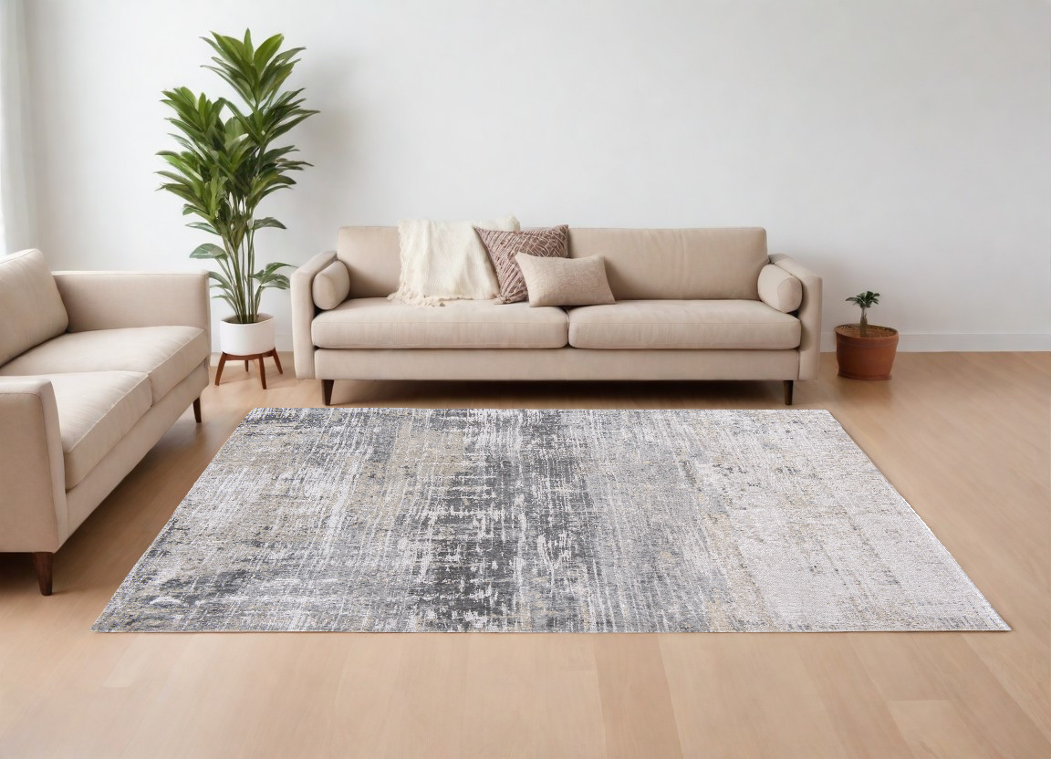 548490 6 x 8 ft. Gray & White Abstract Non Skid Rectangle Machine Woven Area Rug