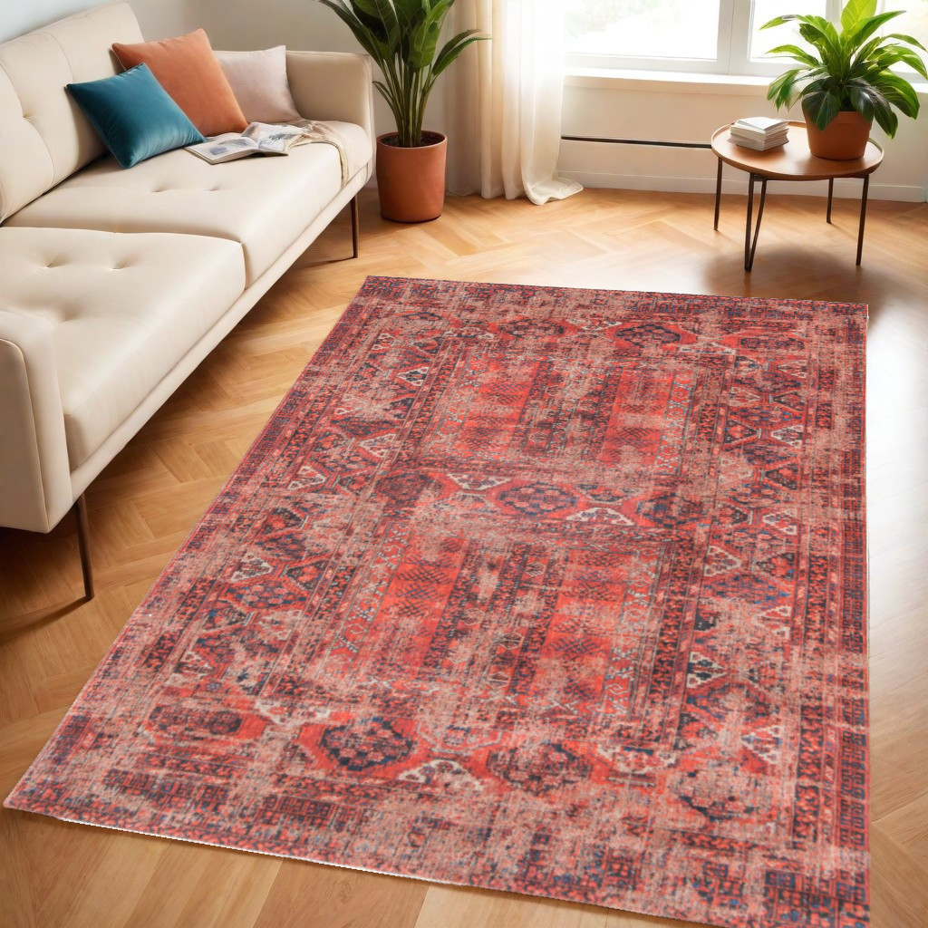 548504 5 x 7 ft. Red Oriental Non Skid Rectangle Machine Woven Area Rug