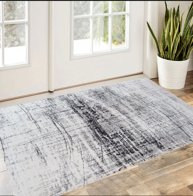 548548 3 x 5 ft. Black & White Abstract Non Skid Rectangle Machine Woven Area Rug