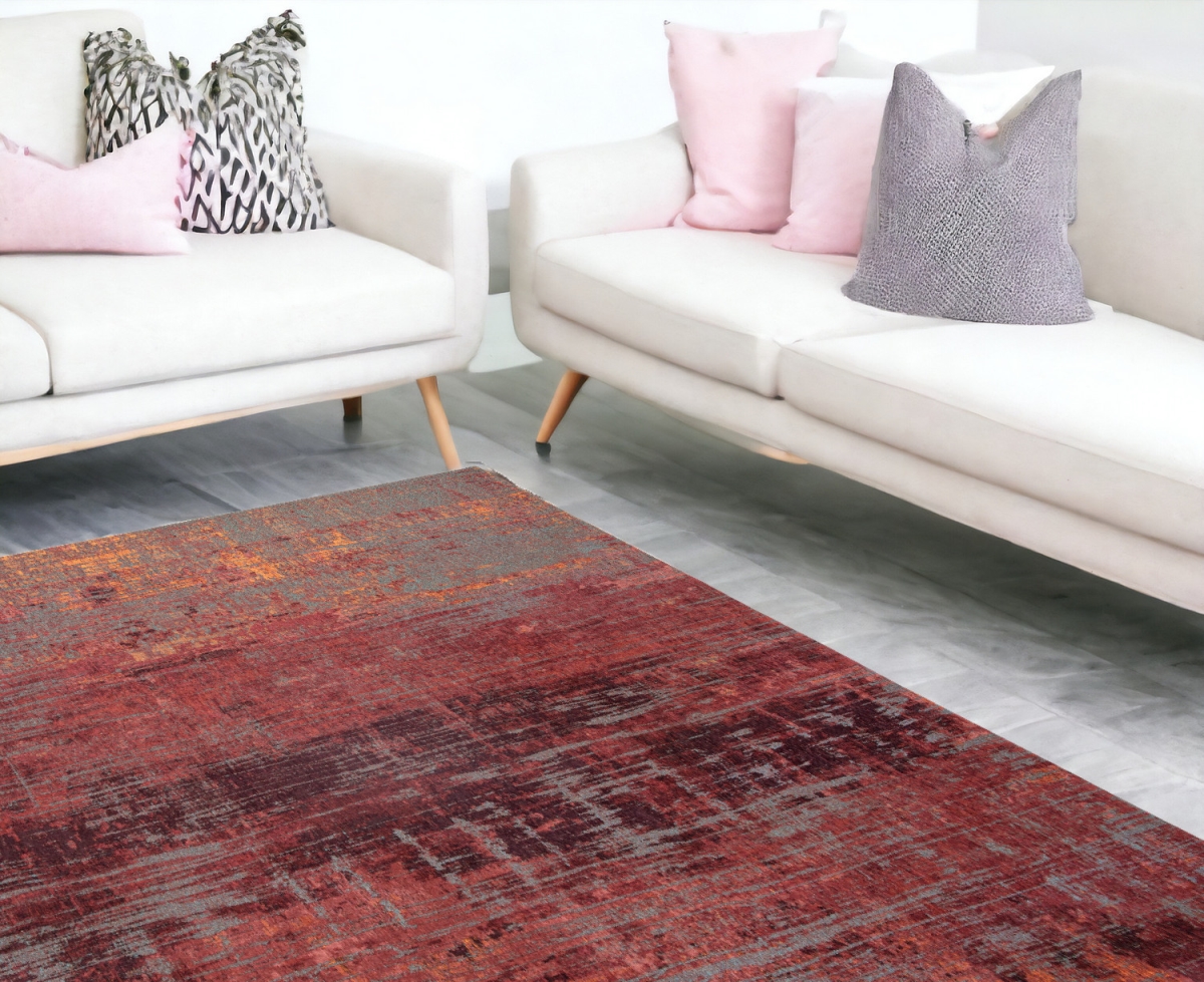548615 7 x 9 ft. Red & Gray Abstract Non Skid Rectangle Machine Woven Area Rug