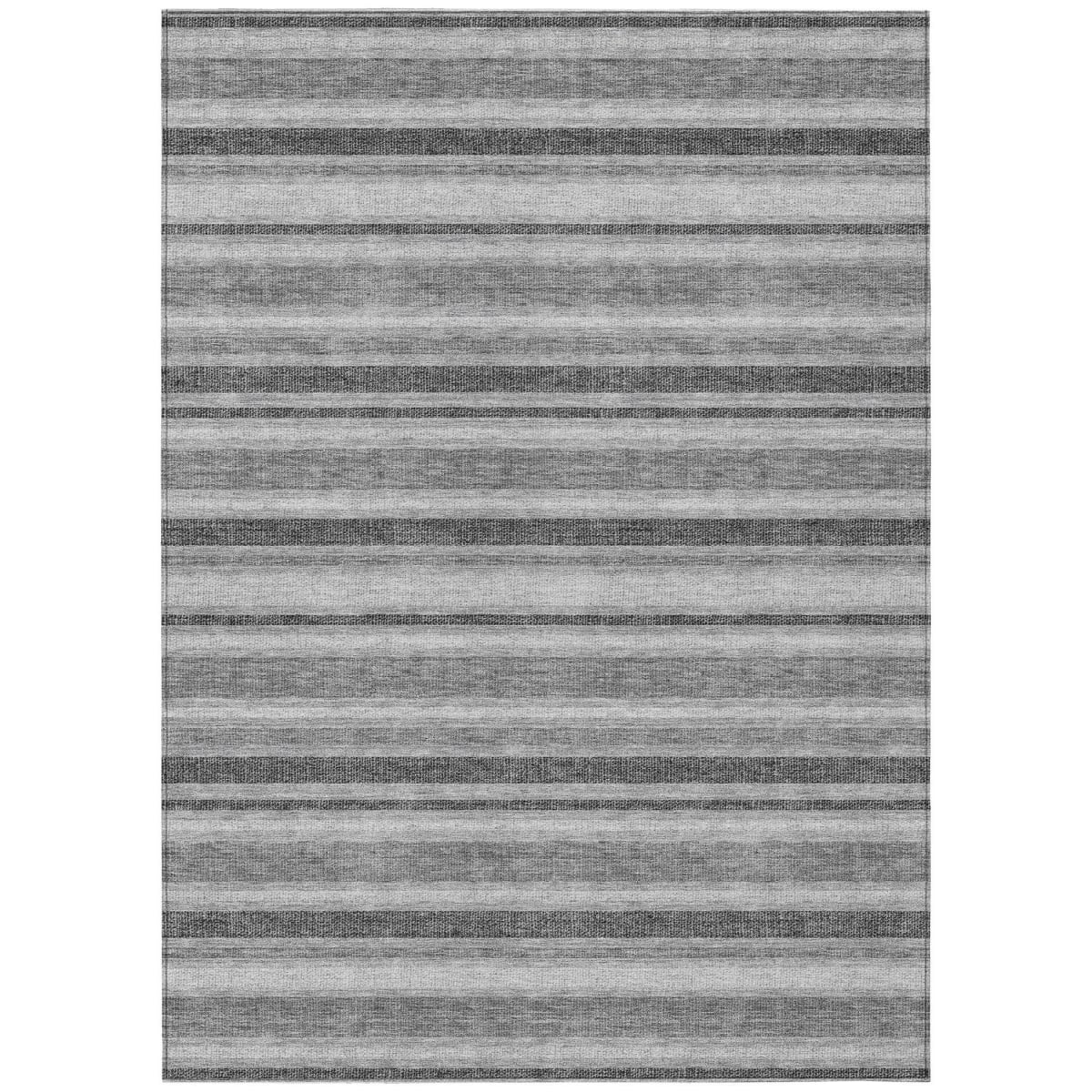 Striped Washable Area Rug - Black Silver & Gray - 3 x 5 ft - Non-Skid Design