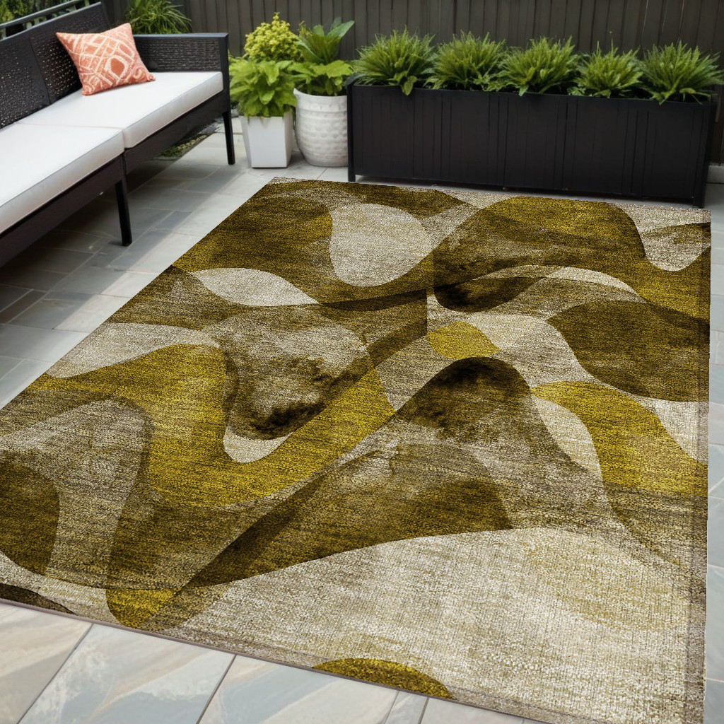 Coffee Abstract Washable Area Rug - Brown - 5 x 8 ft - Stain Resistant