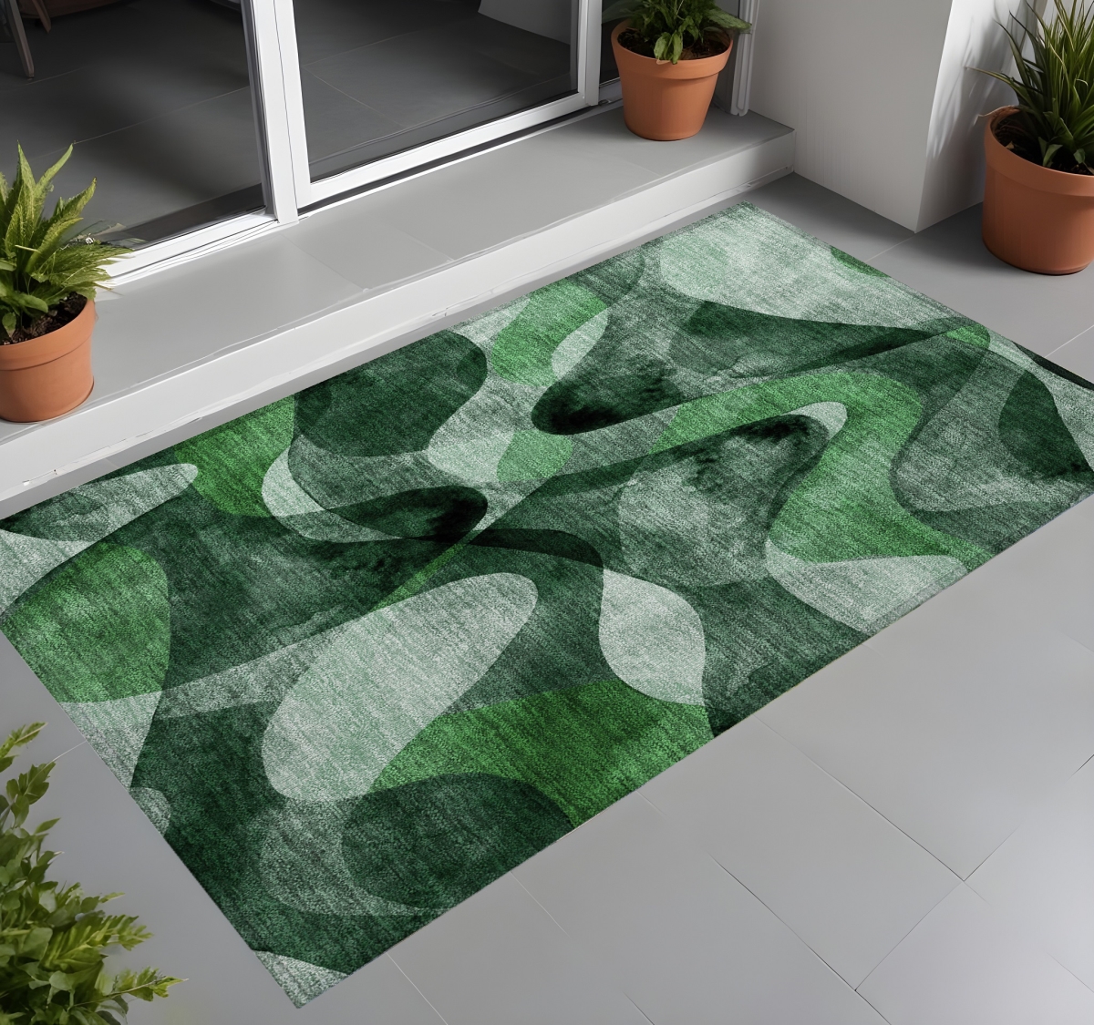 561591 3 x 5 ft. Fern Green Abstract Washable Non Skid Indoor Outdoor Rectangle Machine Woven Area Rug