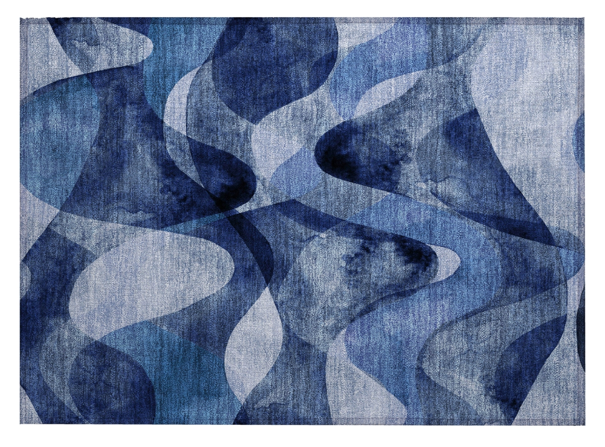 Navy Blue Abstract Washable Area Rug - 2 x 3 ft - Non-Skid - Stain Resistant