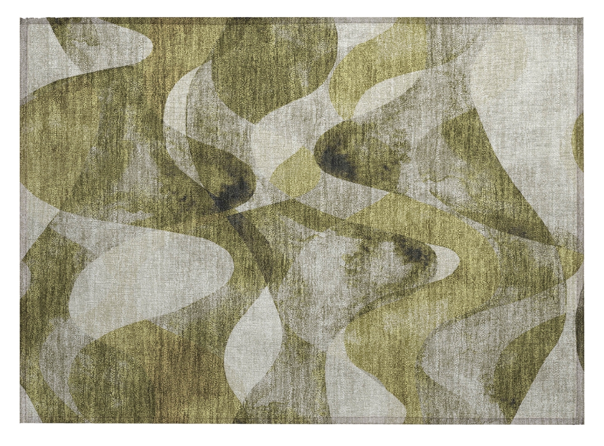 Olive Green Abstract Washable Area Rug - 2 x 3 ft - Non-Skid - Stain Resistant