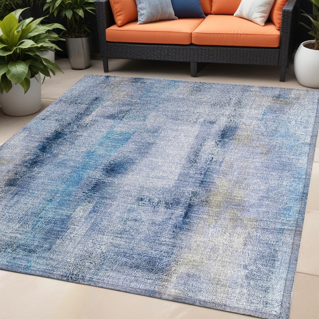 Blue Washable Non-Skid Area Rug - 5 x 8 ft - Stain Resistant & Machine Woven